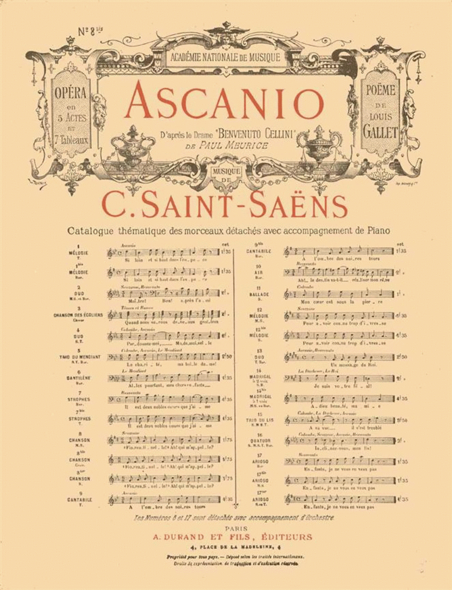 Ascanio Opera en 5 Actes et 7 Tableaux no 8bis