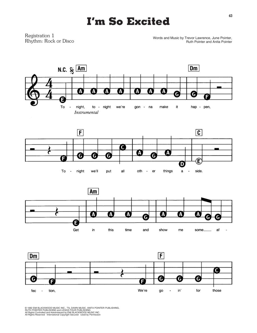I'm So Excited Electronic Keyboard scores gallery preview page 1