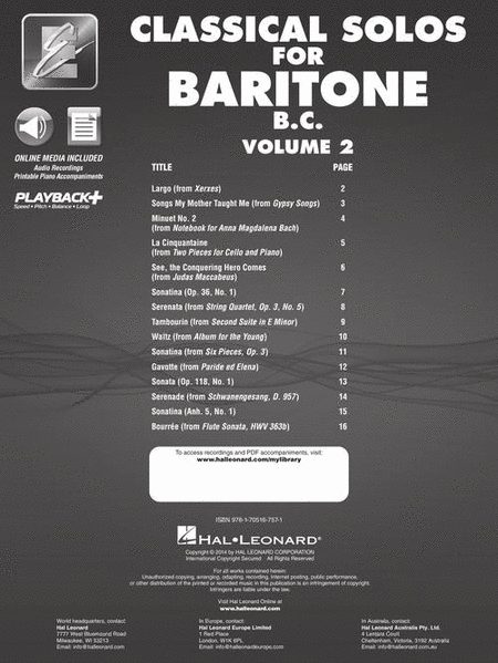 Classical Solos for Baritone B.C. – Volume 2