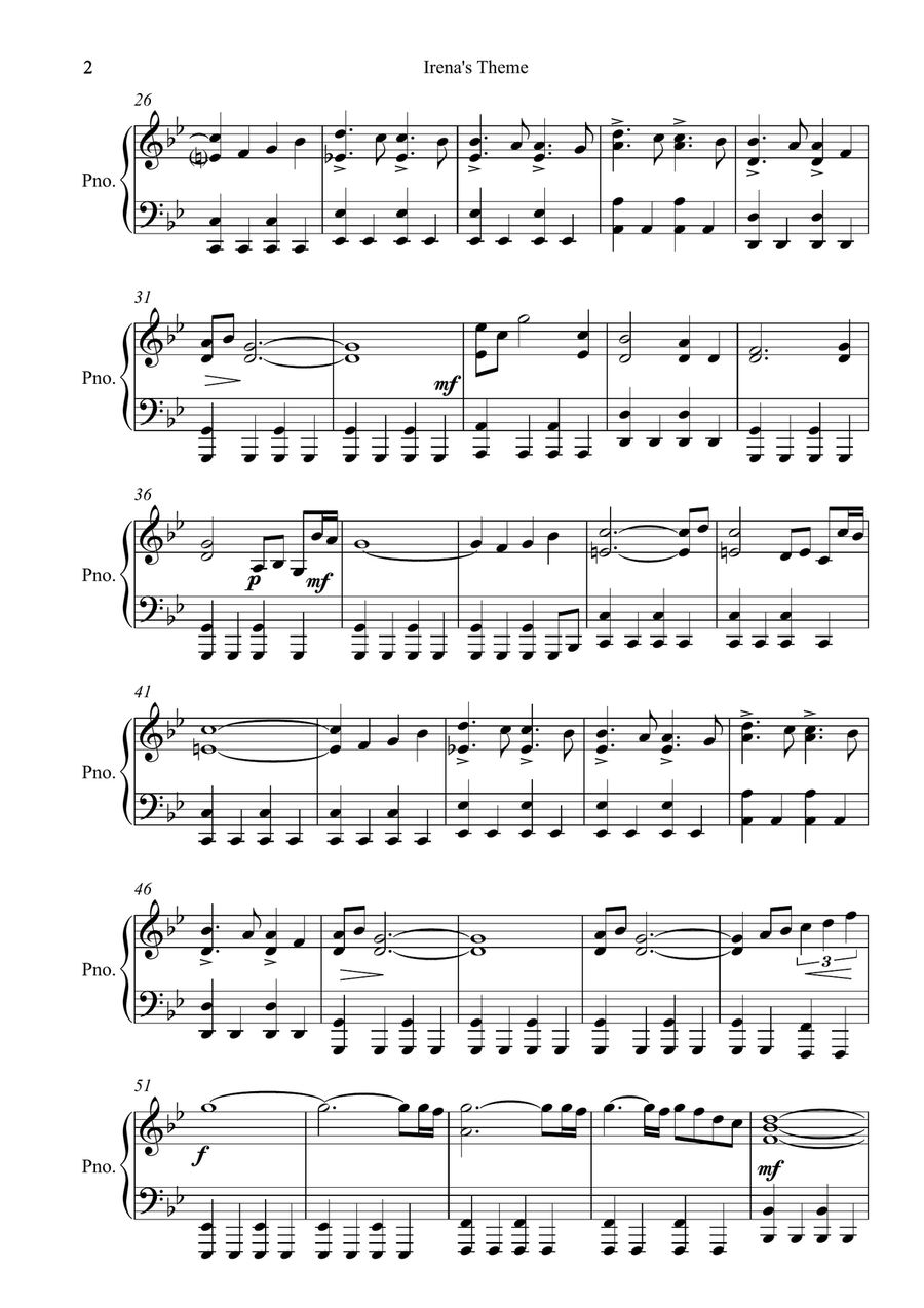 Irena's Theme Piano Solo scores gallery preview page 2