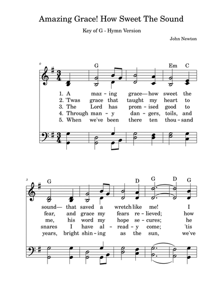 Amazing Grace - Key of G - HYMN BOOK VERSION - LARGE PRINT image number null