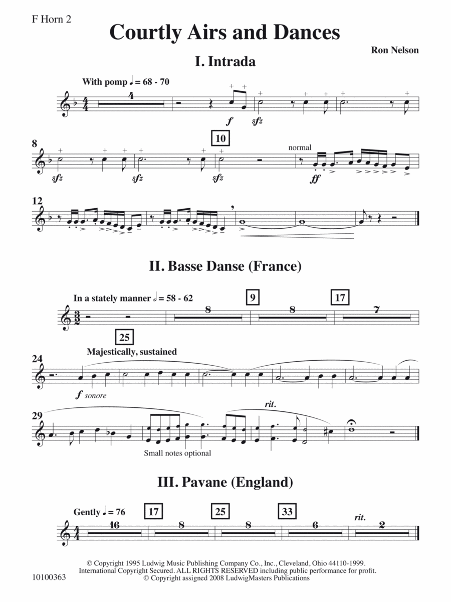 Courtly Airs and Dances - Horn 2 Concert Band scores gallery preview page 1