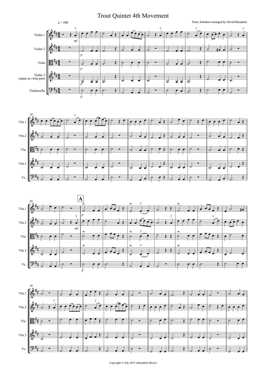 The Trout (4th Movement) for String Quartet String Quartet scores gallery preview page 1