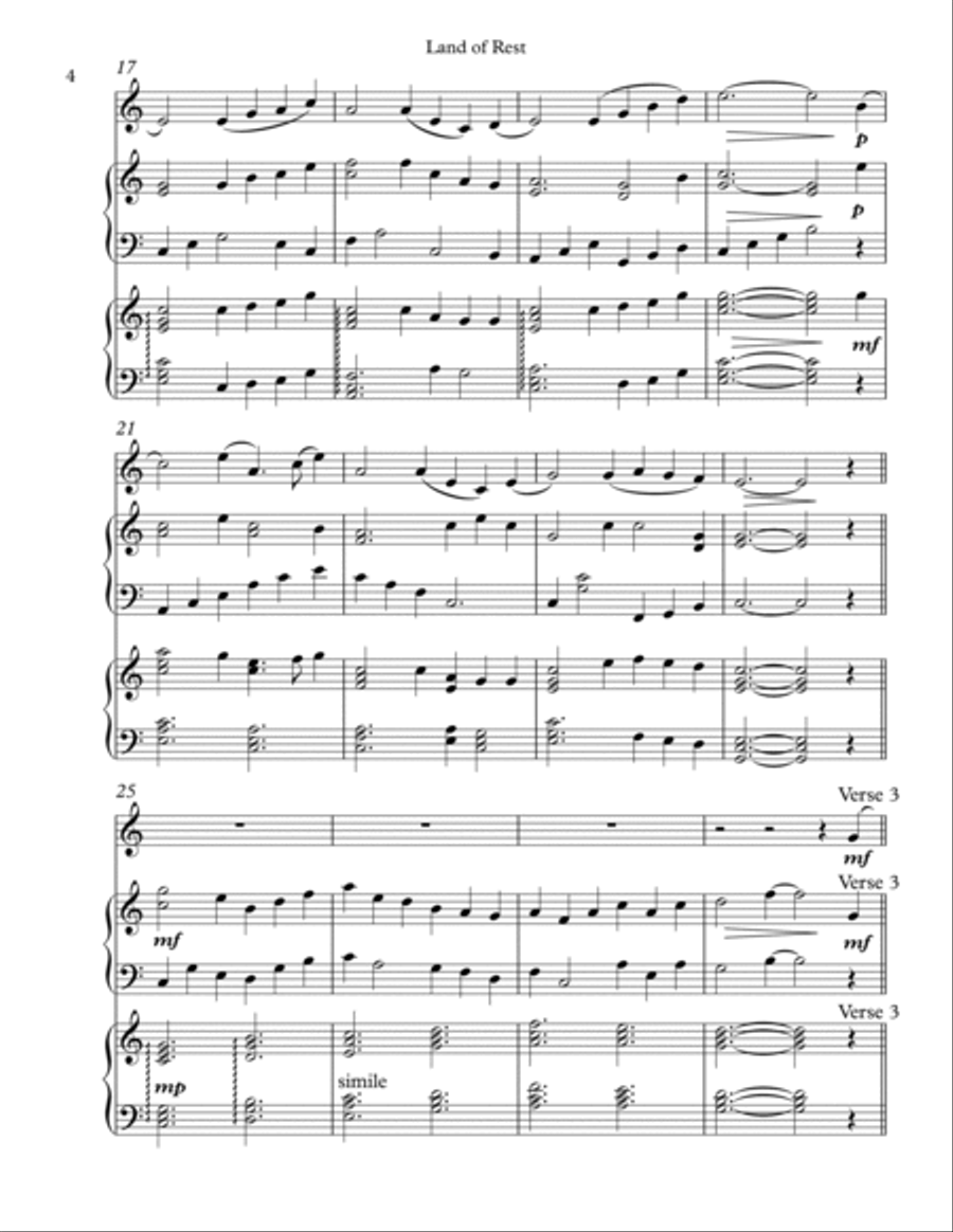 Land of Rest, Trio for Violin, Harp, Piano Pedal Harp scores gallery preview page 4