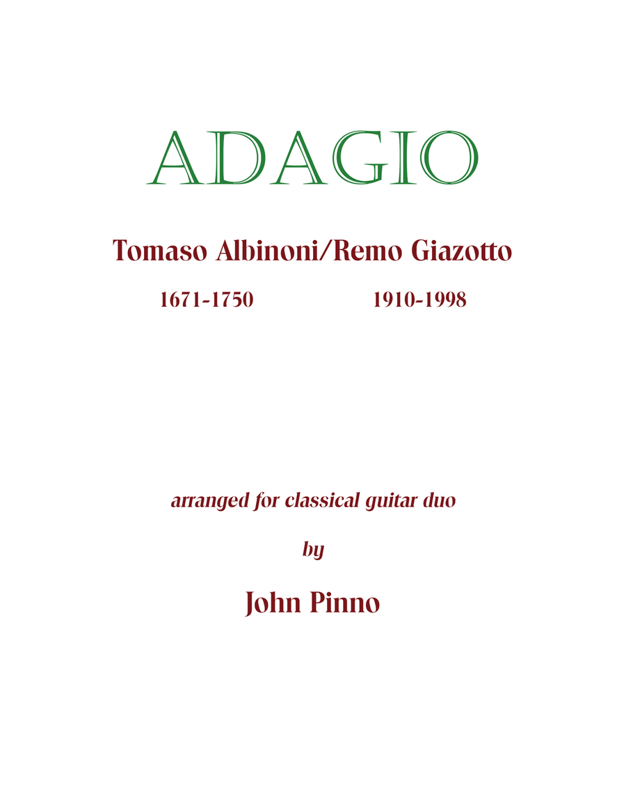 Adagio by Albinoni/Giazotto for classical guitar duo Acoustic Guitar scores gallery preview page 1