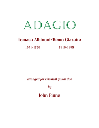 Book cover for Adagio by Albinoni/Giazotto for classical guitar duo