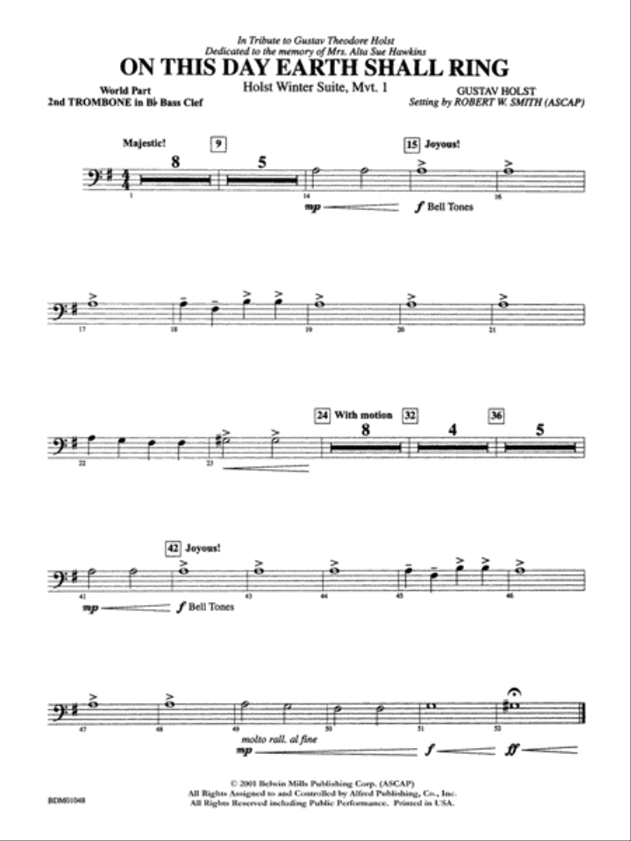 On This Day Earth Shall Ring (Holst Winter Suite, Mvt. I): (World Part) 2nd B-flat Trombone B.C. Concert Band scores gallery preview page 1