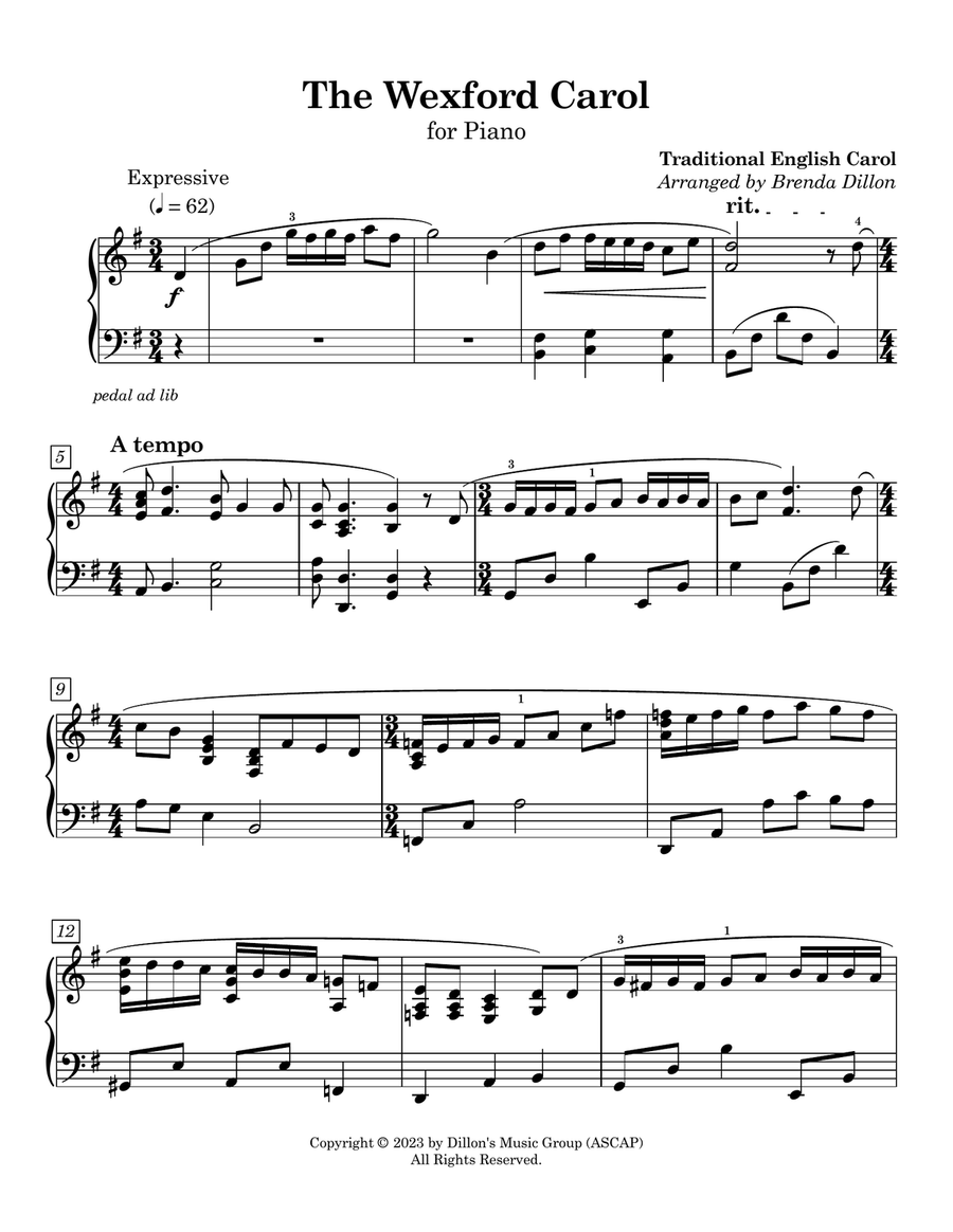 The Wexford Carol Piano Solo scores gallery preview page 1