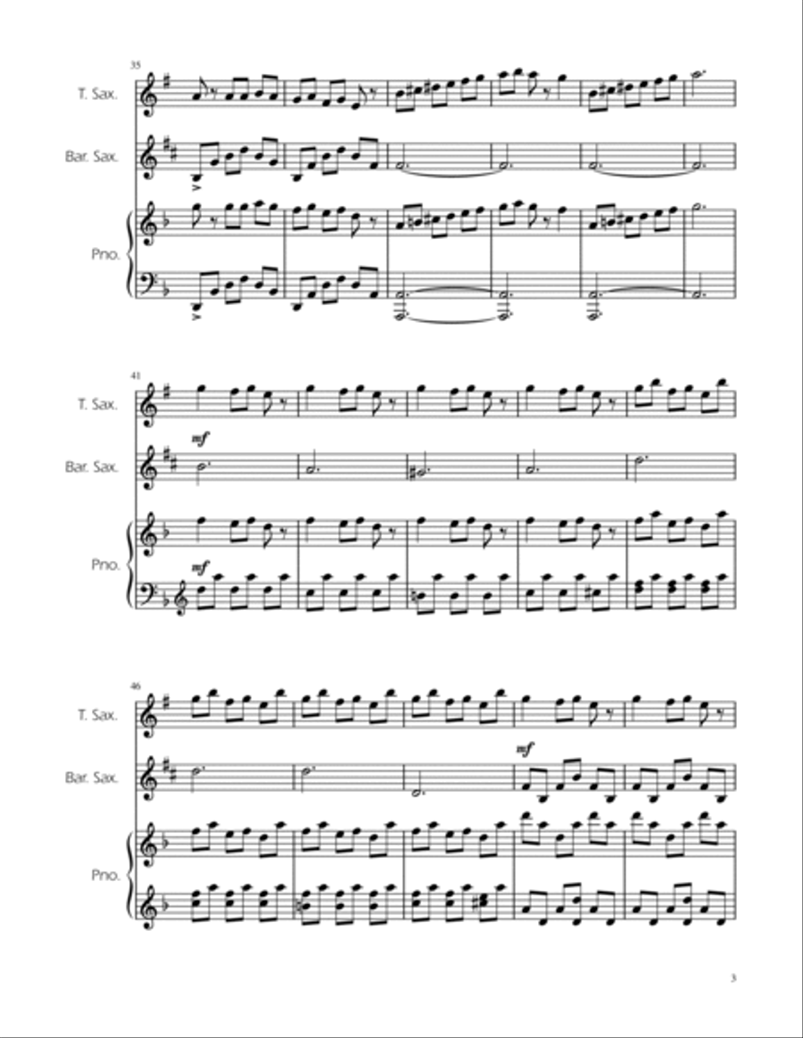 Carol of the Bells - Sax Duet w/ Piano Woodwind Duet scores gallery preview page 3