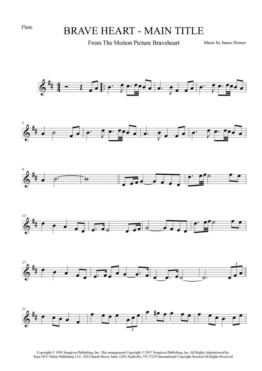 Braveheart - Main Title Flute Solo scores gallery preview page 1