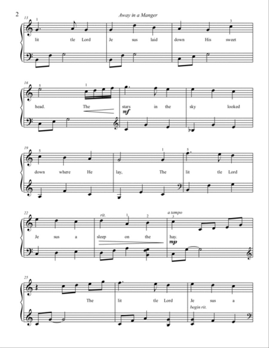 Away in a Manger Easy Piano scores gallery preview page 2