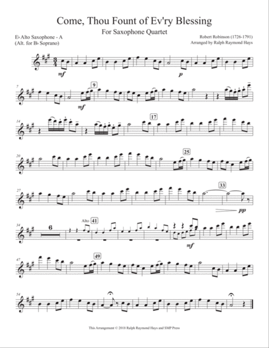 Come Thou Fount of Ev'ry Blessing (for saxophone quartet) Saxophone Quartet scores gallery preview page 4