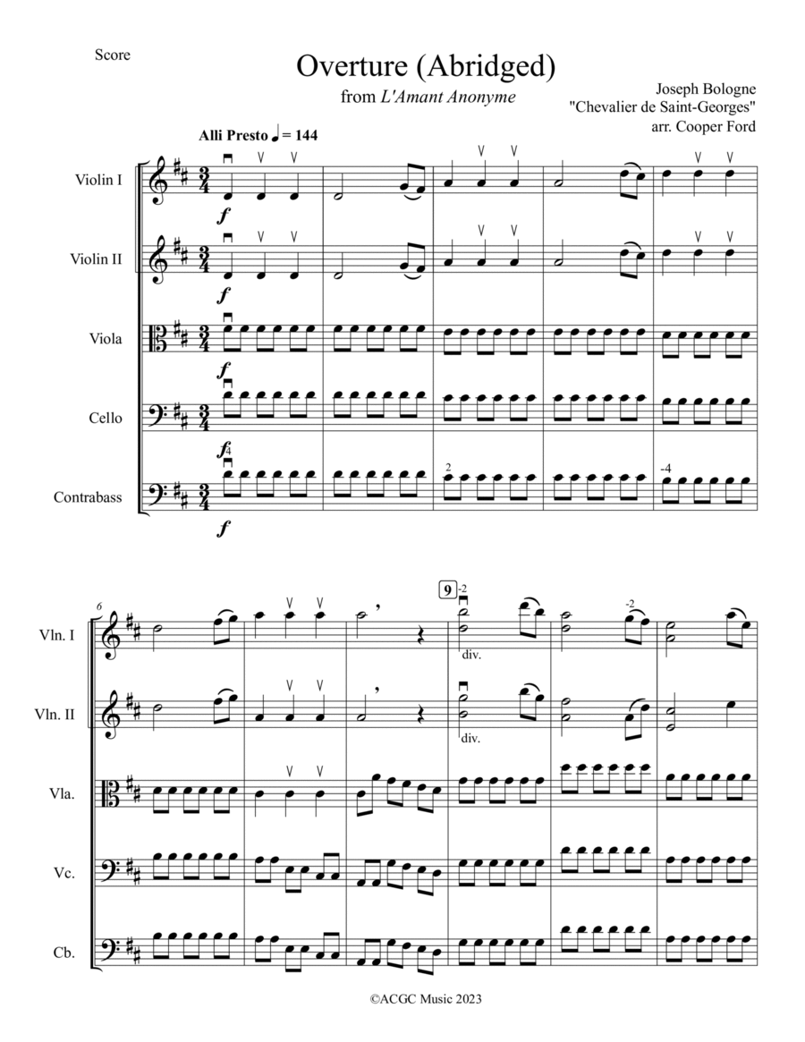 Overture (Abridged) - “L’Amont Anonyme” String Orchestra scores gallery preview page 1