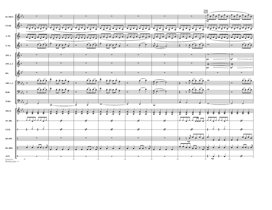 Blinding Lights (arr. Matt Conaway) - Conductor Score (Full Score) Marching Band scores gallery preview page 3