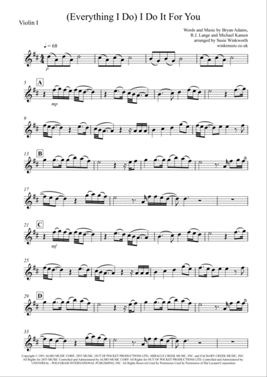 (Everything I Do) I Do It For You String Quartet scores gallery preview page 6
