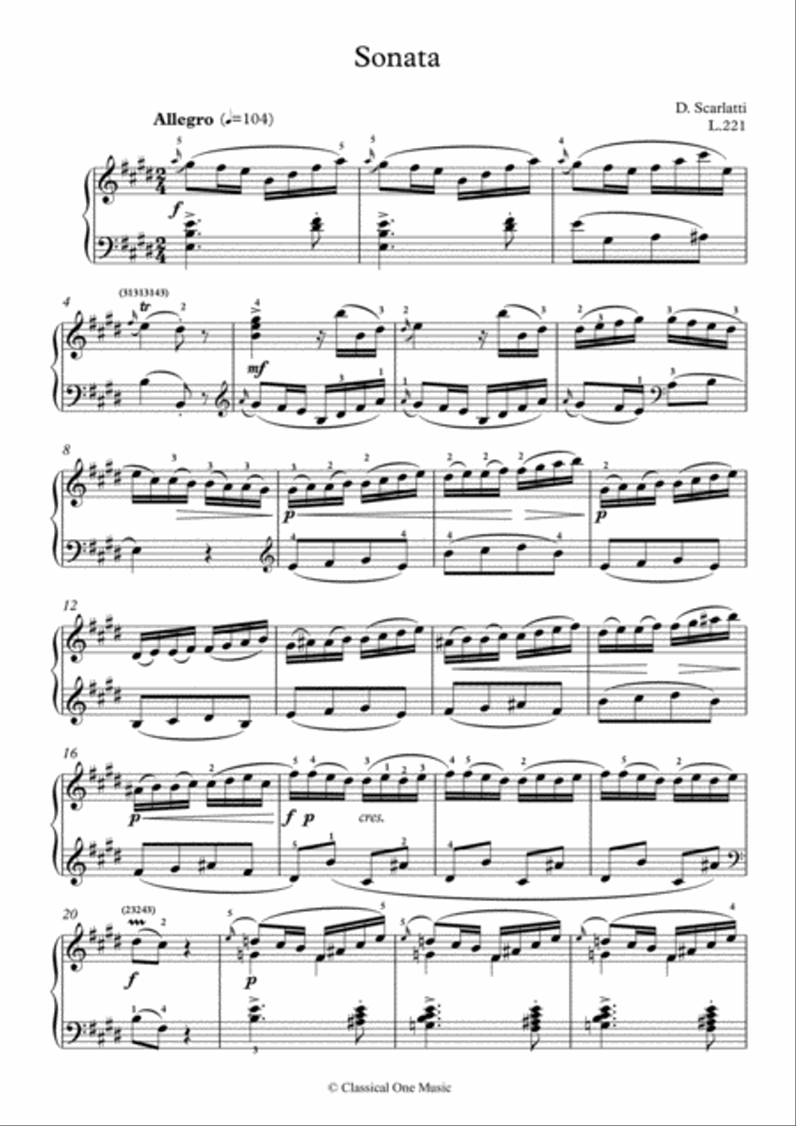 Scarlatti-Sonata in E-Major L.221 K.134(piano) Piano Solo scores gallery preview page 2