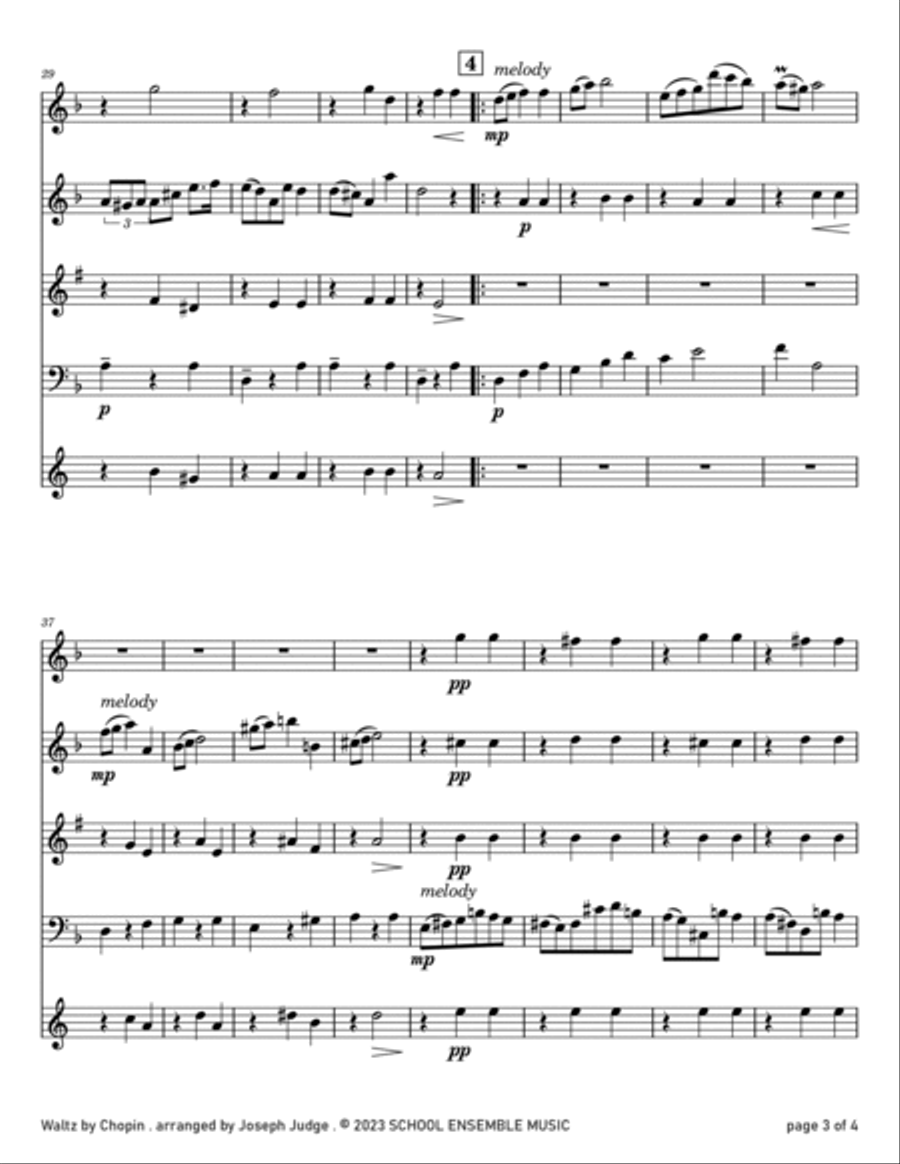 Waltz by Chopin for Woodwind Quartet in Schools Woodwind Quartet scores gallery preview page 3