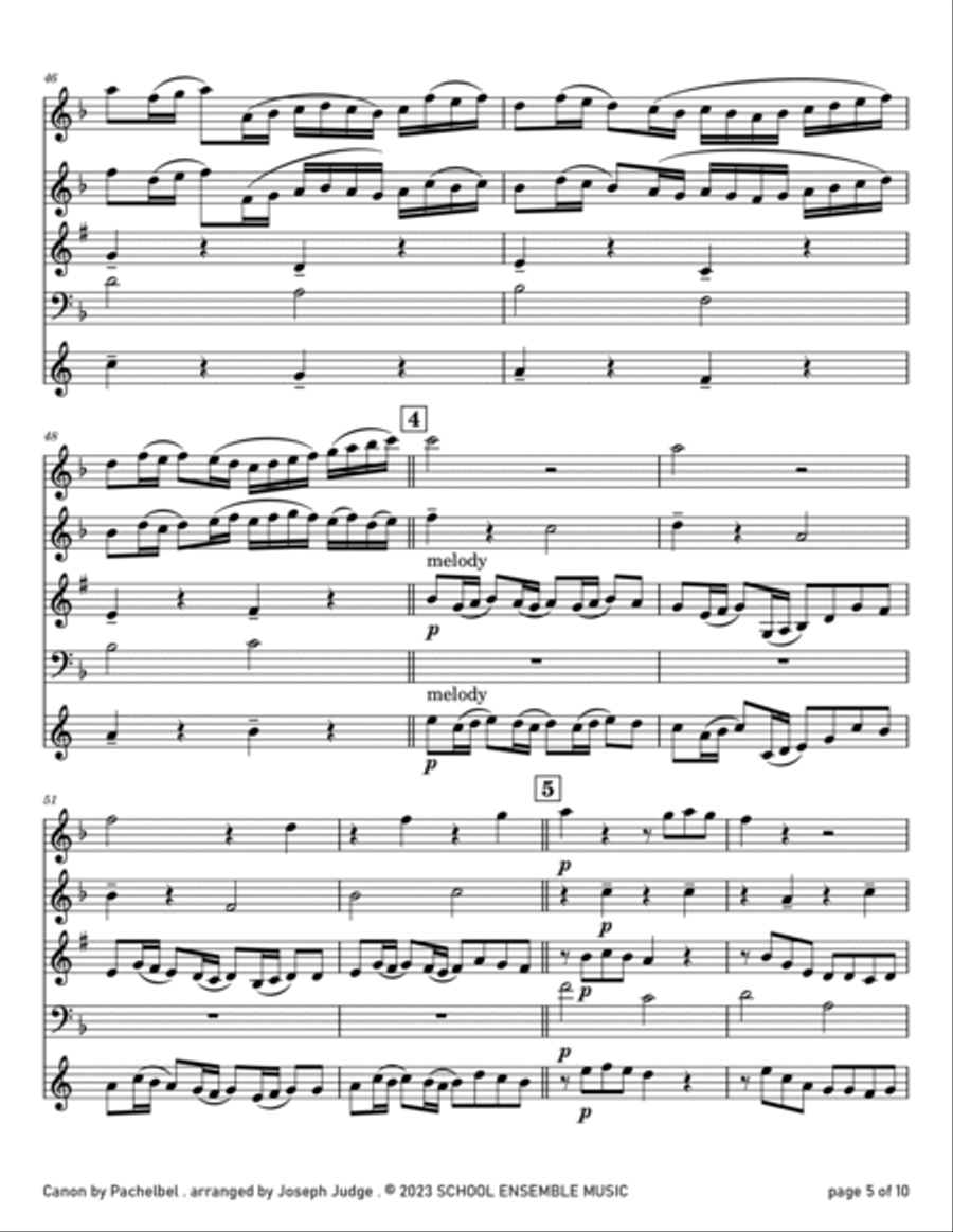 Canon by Pachelbel for Woodwind Quartet in Schools Canon by Pachelbel for Woodwind Quartet in Schools Woodwind Quartet scores gallery preview page 5