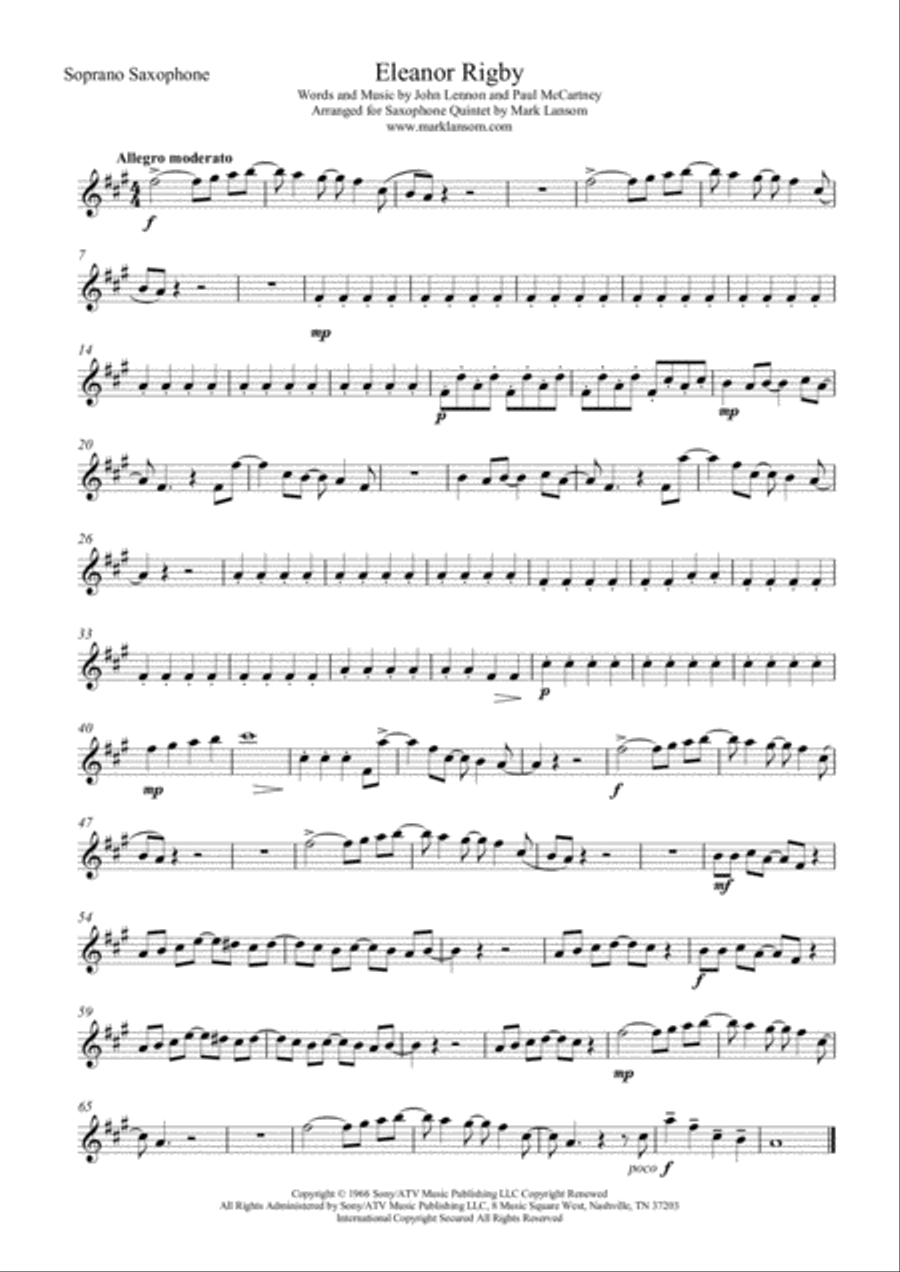 Eleanor Rigby Woodwind Quintet scores gallery preview page 5