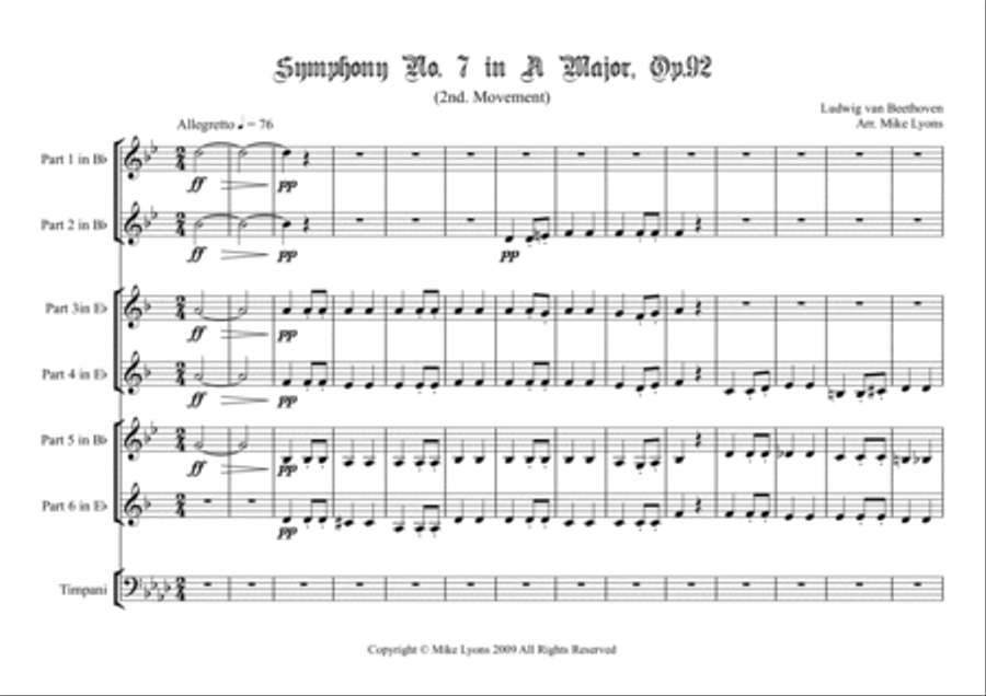 Symphony No. 7, 2nd Movement - Beethoven (Brass sextet w. timpani) image number null