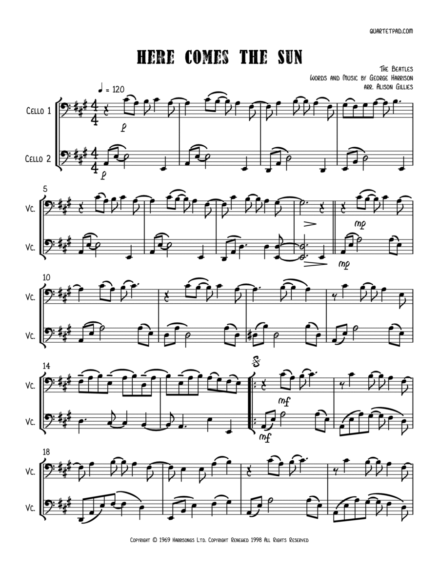 Here Comes The Sun Here Comes The Sun String Duet scores gallery preview page 1