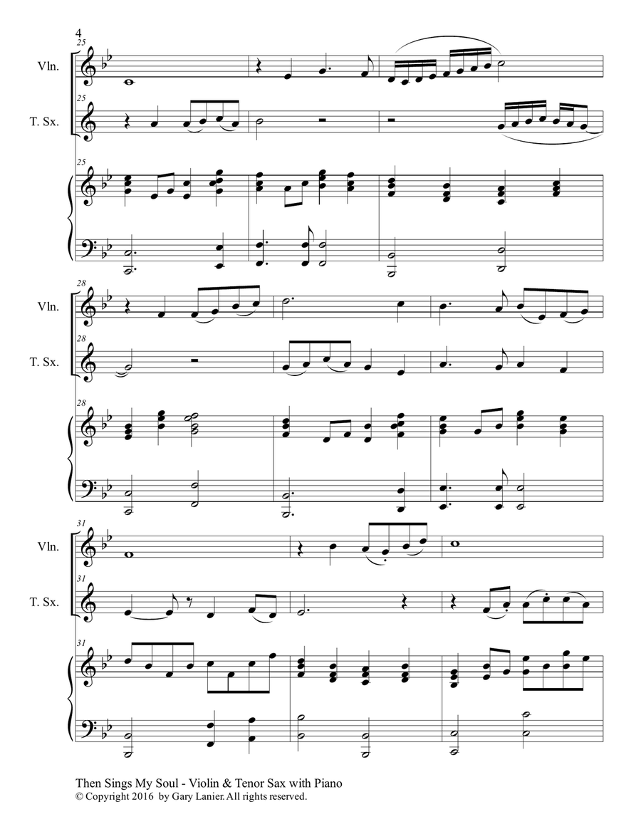 THEN SINGS MY SOUL (Trio – Violin & Tenor Sax with Piano and Parts) Tenor Saxophone scores gallery preview page 5