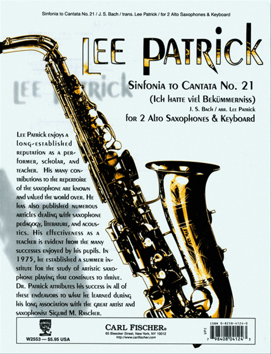 Sinfonia to Cantata No. 21 (Ich Hatte viel Bekümmerniss) Alto Saxophone scores gallery preview page 1