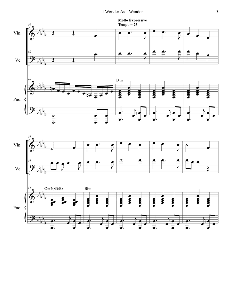 I Wonder As I Wander I Wonder As I Wander Piano Trio scores gallery preview page 5