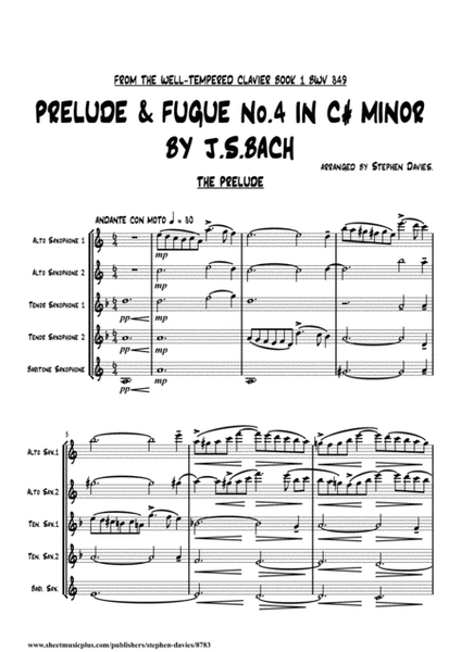 Prelude & Fugue No.4 in C# Minor from The Well-Tempered Clavier Book 1 by J.S.Bach for Saxophone Qui image number null