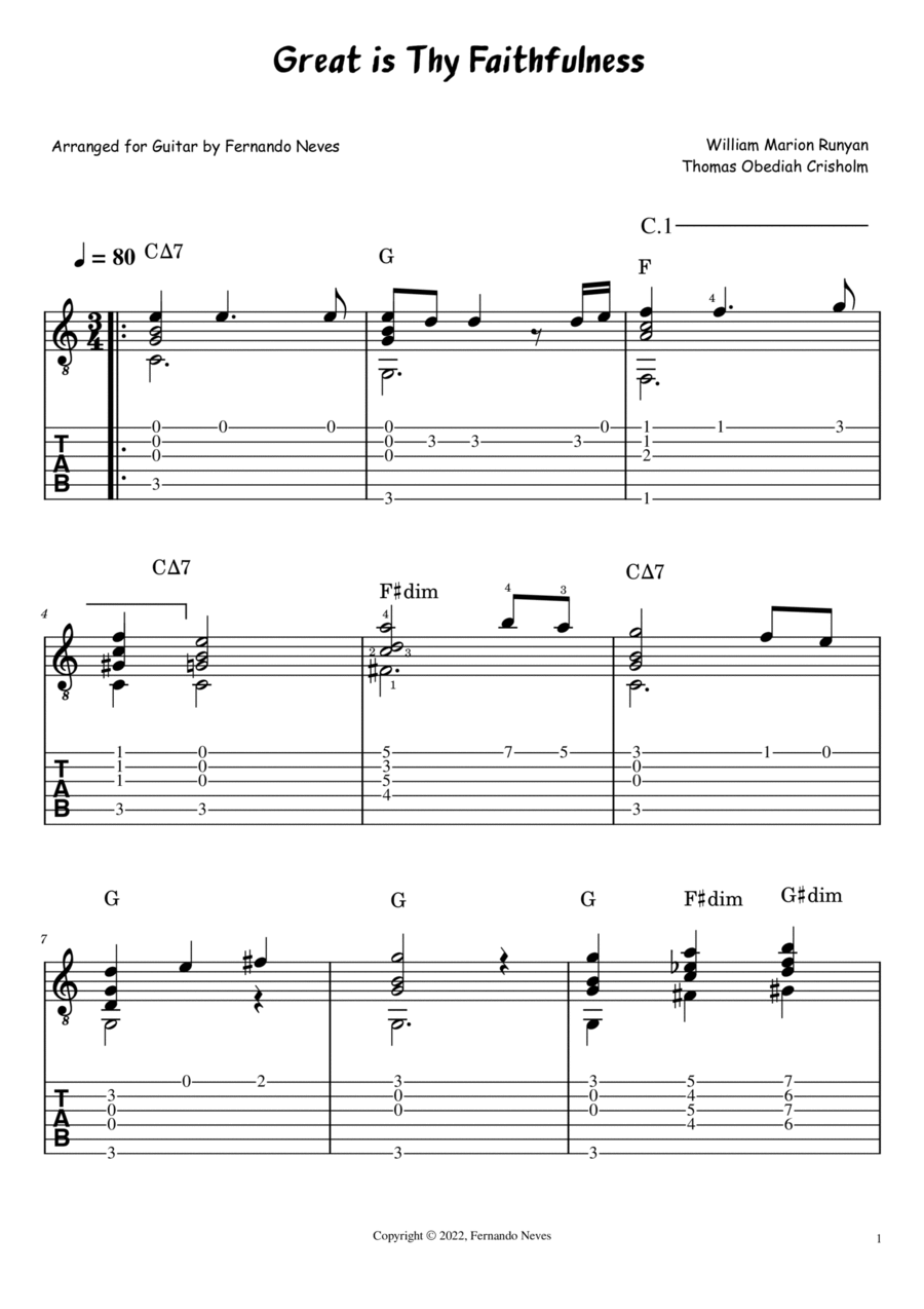Great is Thy Faithfulness (Solo Fingerstyle Guitar) Acoustic Guitar scores gallery preview page 1