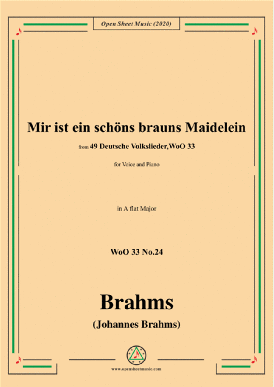 Brahms-Mir ist ein schöns brauns Maidelein,WoO 33 No.24,in A flat Major Voice scores gallery preview page 1