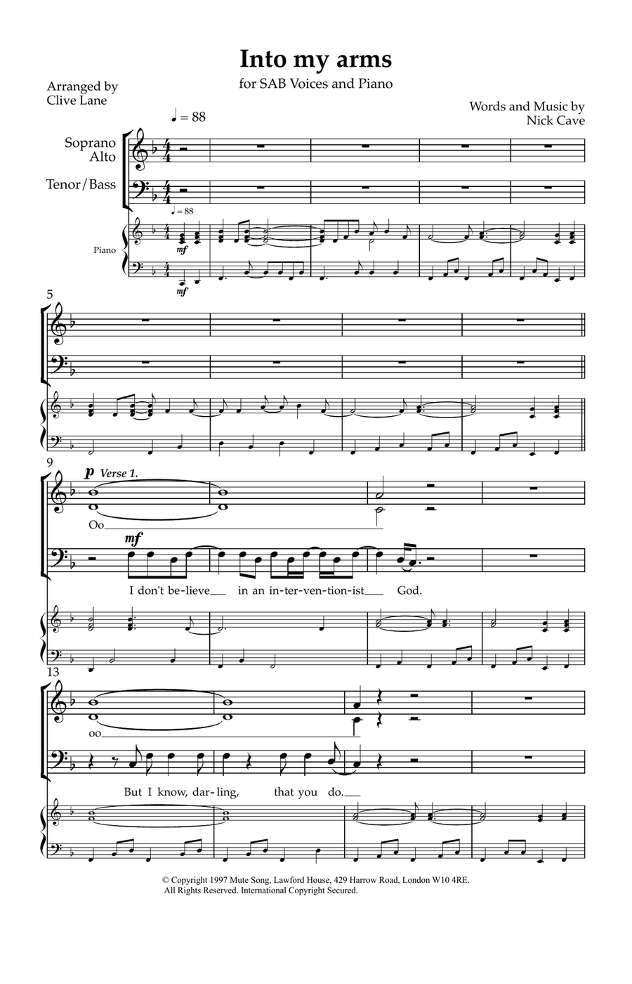 Into My Arms 3-Part scores gallery preview page 1
