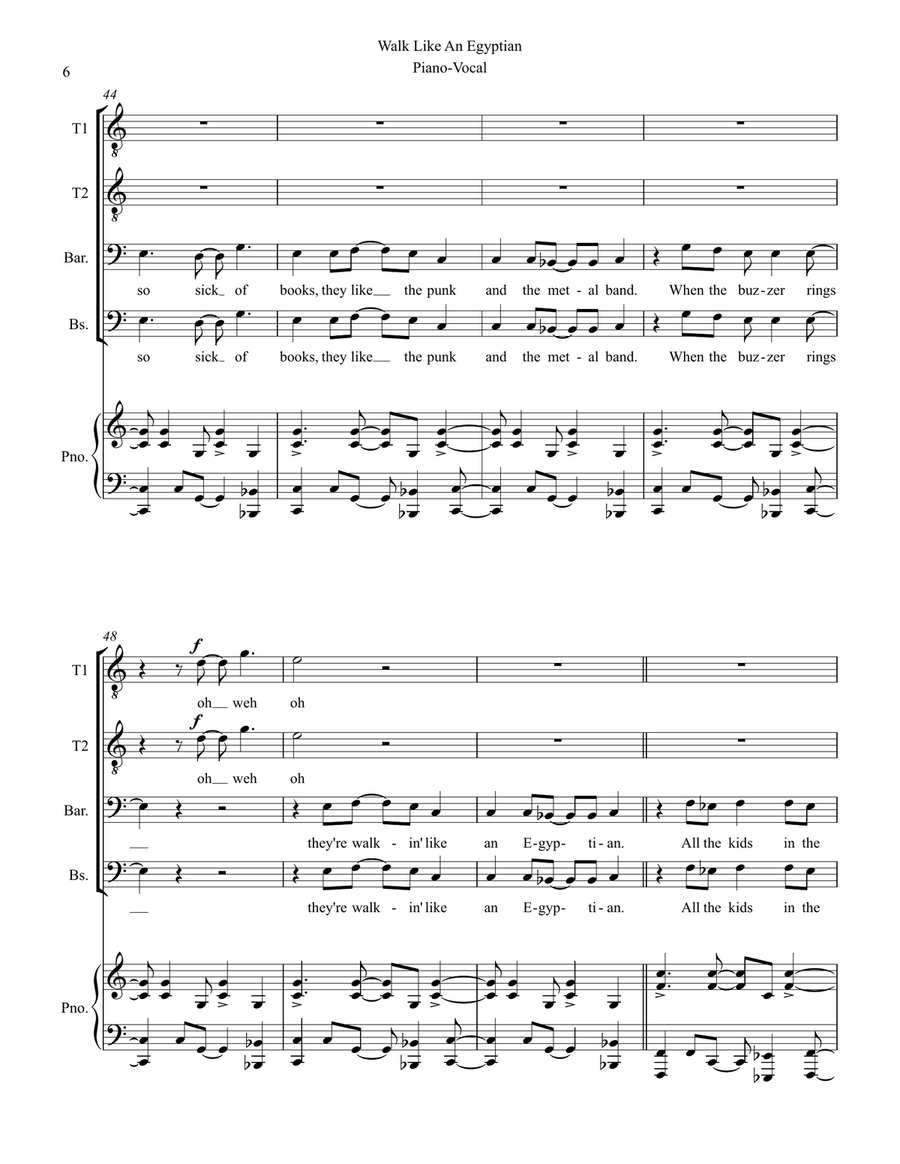 Walk Like An Egyptian TTBB scores gallery preview page 6