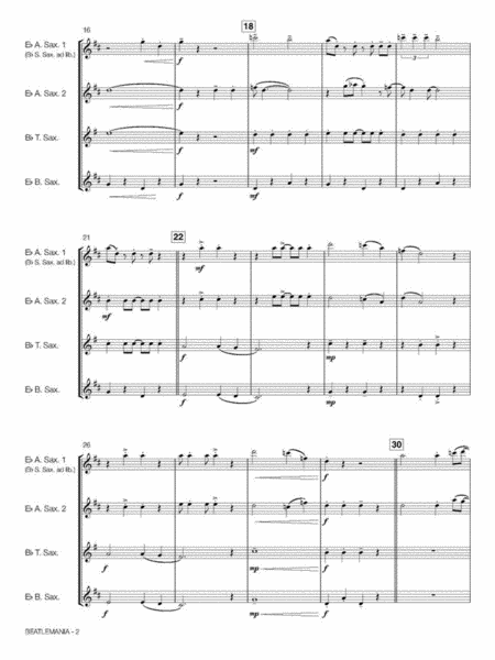 Beatlemania Saxophone Quartet - Sheet Music