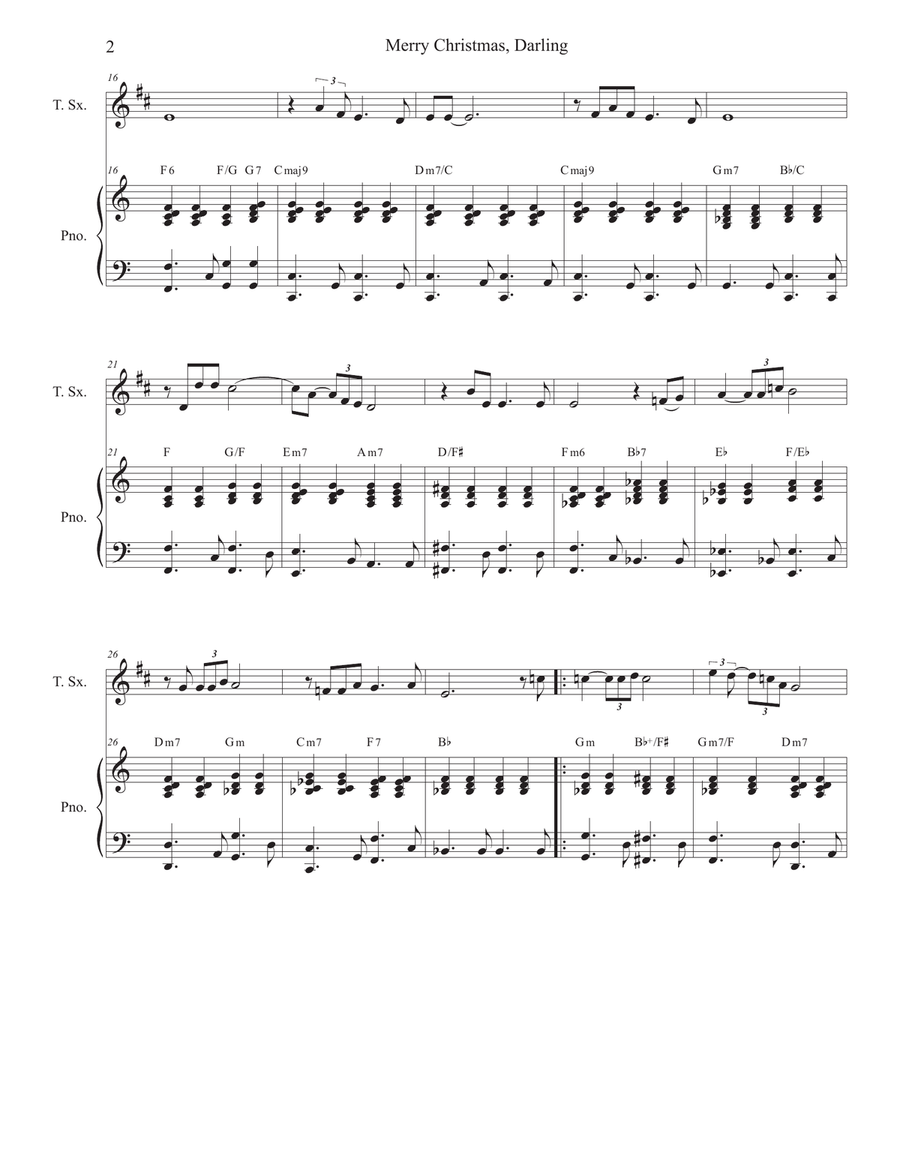 Merry Christmas, Darling Tenor Saxophone scores gallery preview page 2