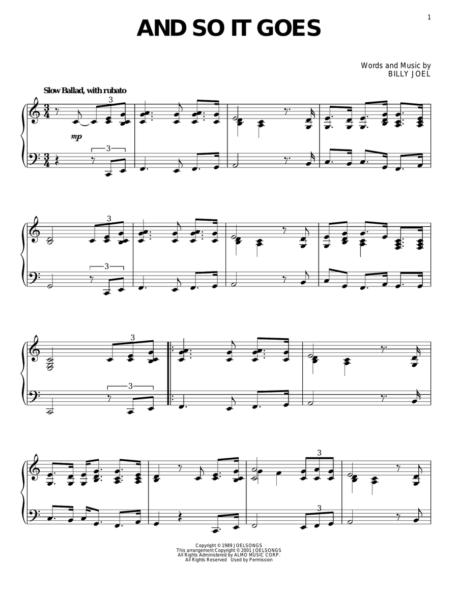 And So It Goes Piano Solo scores gallery preview page 1