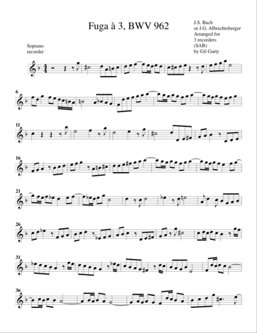 Fugue, BWV 962 (arrangement for 3 recorders) Recorder scores gallery preview page 6