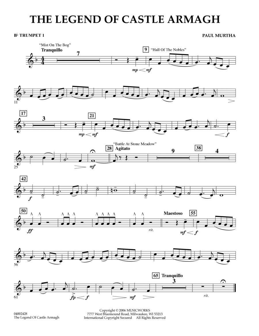The Legend of Castle Armagh - Bb Trumpet 1 B-Flat Trumpet scores gallery preview page 1