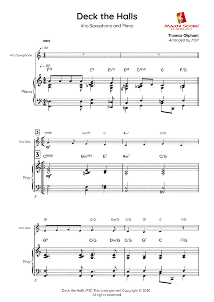 Deck the Halls sheet music | Alto Sax & Piano (C) image number null