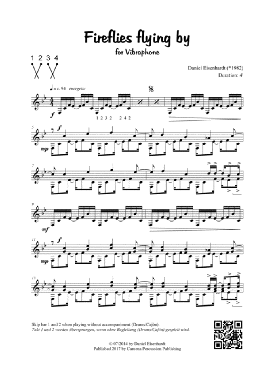 Fireflies flying by (Vibes with opt. Cajon/Drums accompaniment, 4 minutes) Percussion Ensemble scores gallery preview page 2