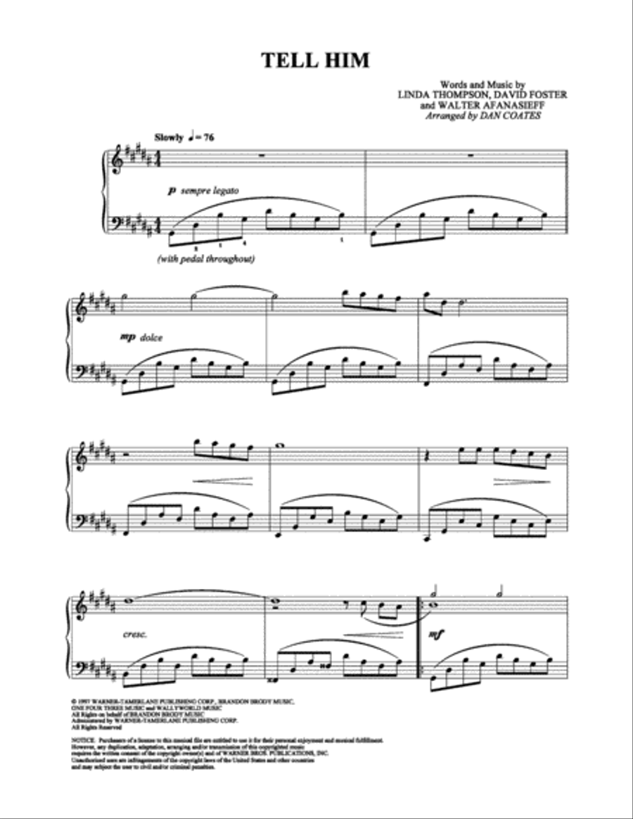 Tell Him Tell Him Piano Solo scores gallery preview page 1