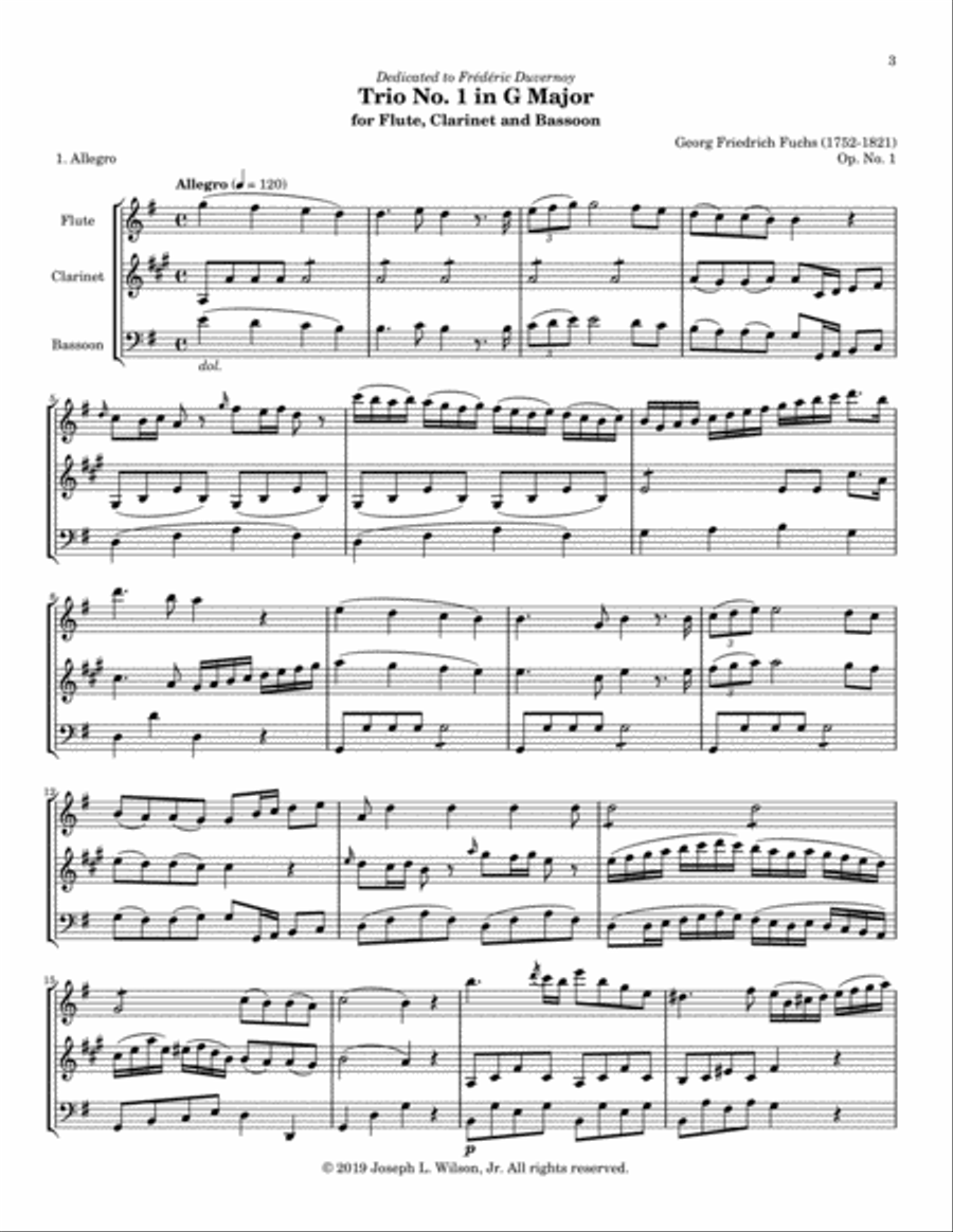 Fuchs Trio in G Major for Flute, Clarinet and Bassoon, Op. 1, No. 1 Woodwind Trio scores gallery preview page 3
