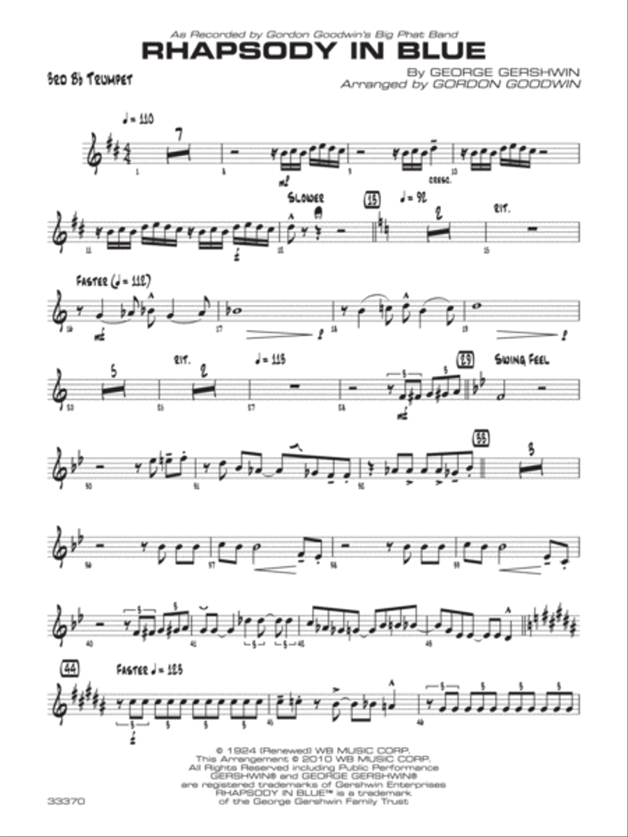 Rhapsody in Blue: 3rd B-flat Trumpet Jazz Ensemble scores gallery preview page 1