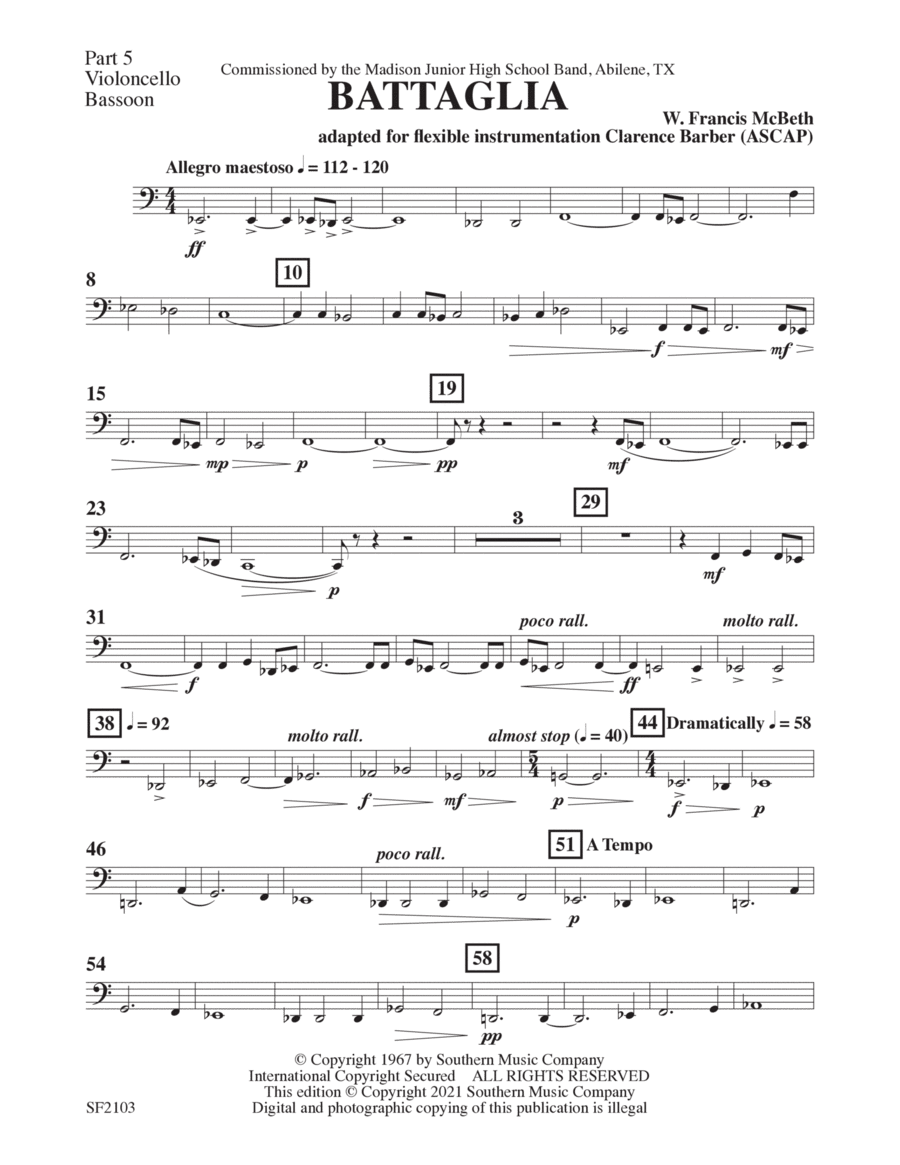 Battaglia - Bassoon/Cello 5 Concert Band scores gallery preview page 1