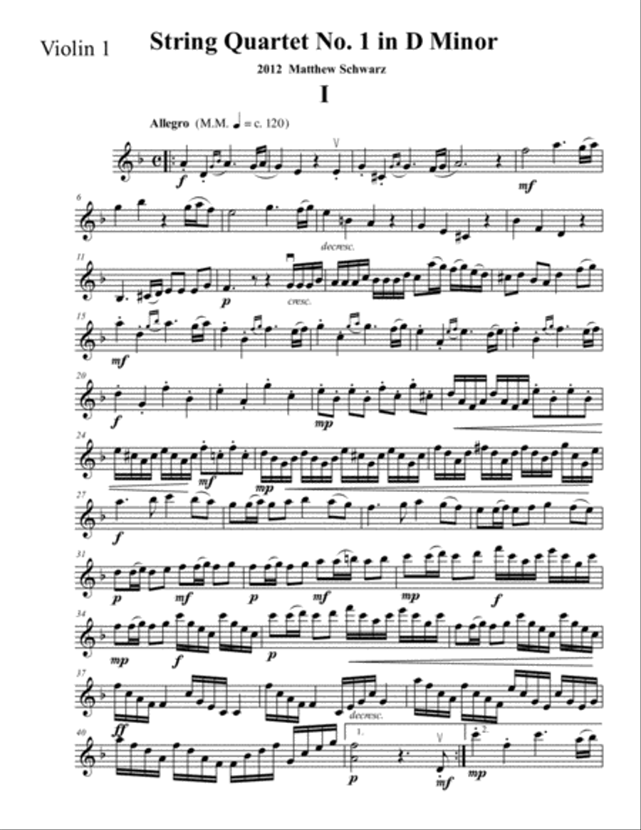 String Quartet 1 in D Minor - First Violin String Quartet scores gallery preview page 2