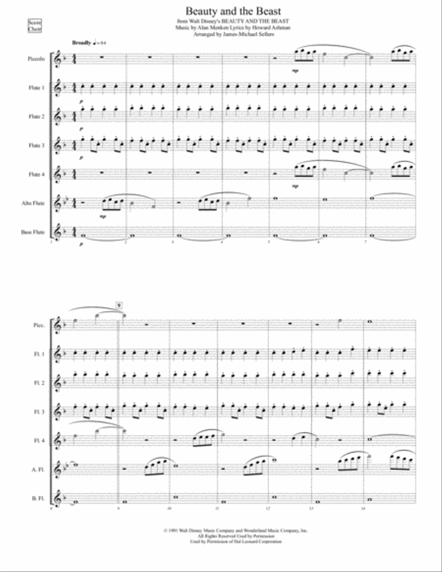 Beauty And The Beast by Celine Dion & Peabo Bryson Flute Choir - Digital Sheet Music