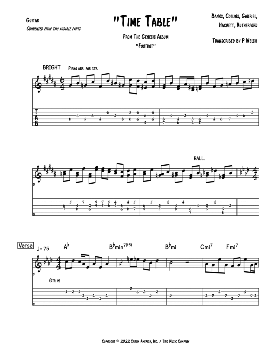 Time Table Guitar Tablature scores gallery preview page 1