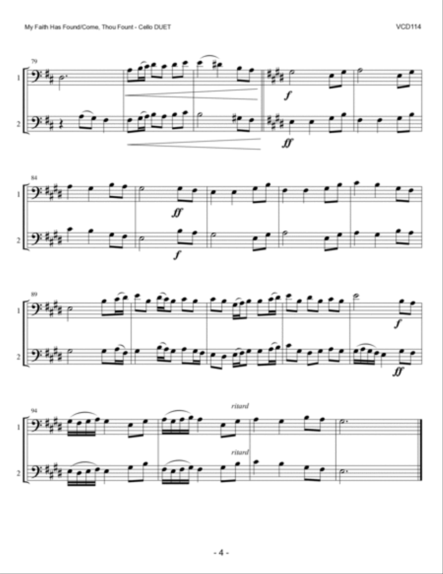 MY FAITH HAS FOUND A RESTING PLACE/COME THOU FOUNT OF EVERY BLESSING - Cello Duet (unaccompanied) String Duet scores gallery preview page 4
