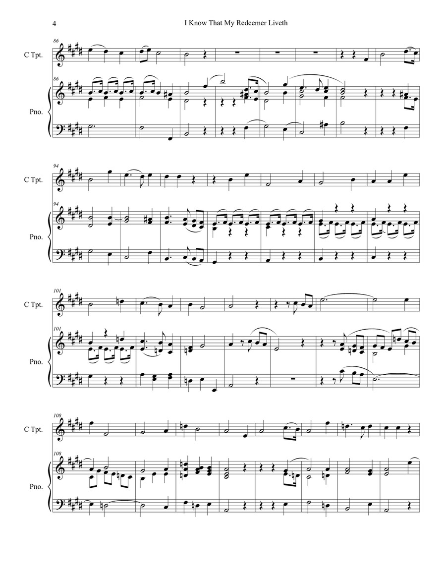 I Know That My Redeemer Liveth (C-Trumpet solo and Piano) Trumpet Solo scores gallery preview page 4