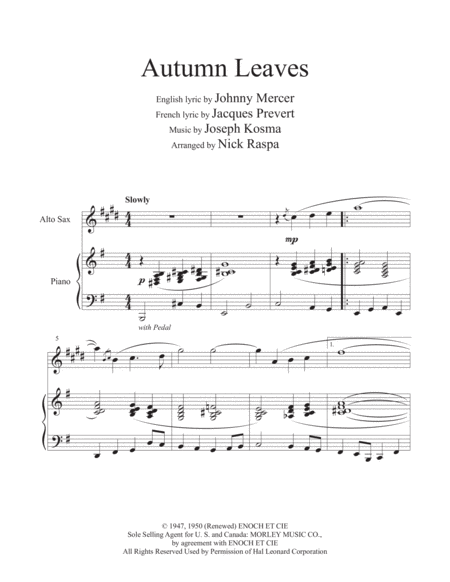 Autumn Leaves (Alto Sax & Piano) Intermediate image number null